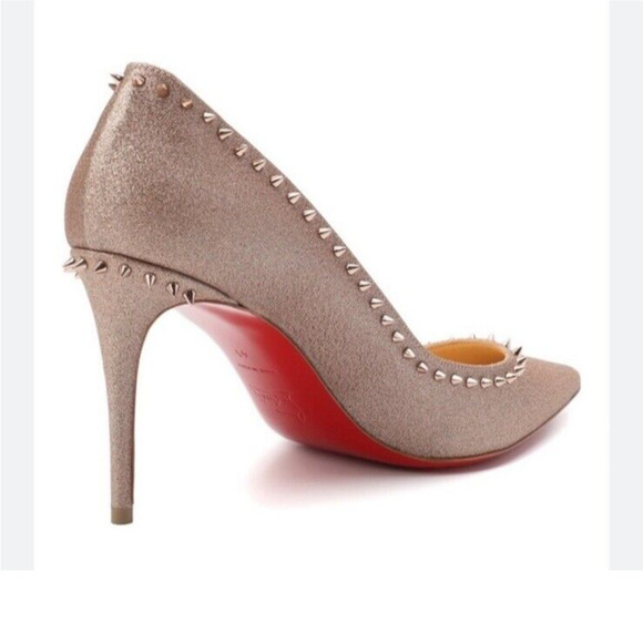 Christian Louboutin Anjalina 85 Rose Gold Glitter Spikes Stiletto Heel Pumps 37 - Picture 14 of 16